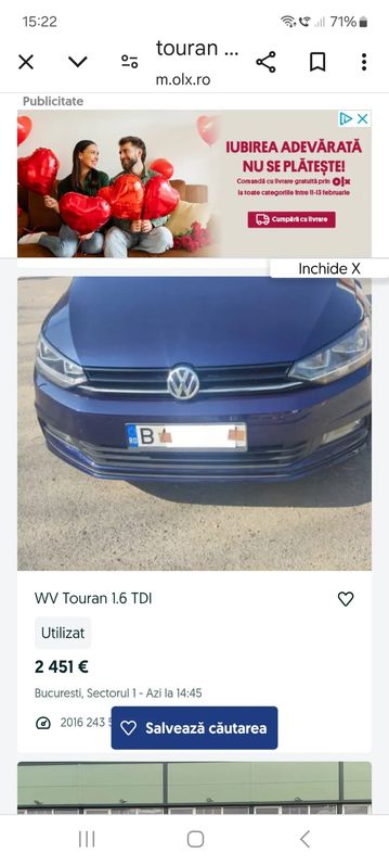 Volkswagen Touran II [2015 - Prezent] 1.6 TDI DSG Comfortline 2015